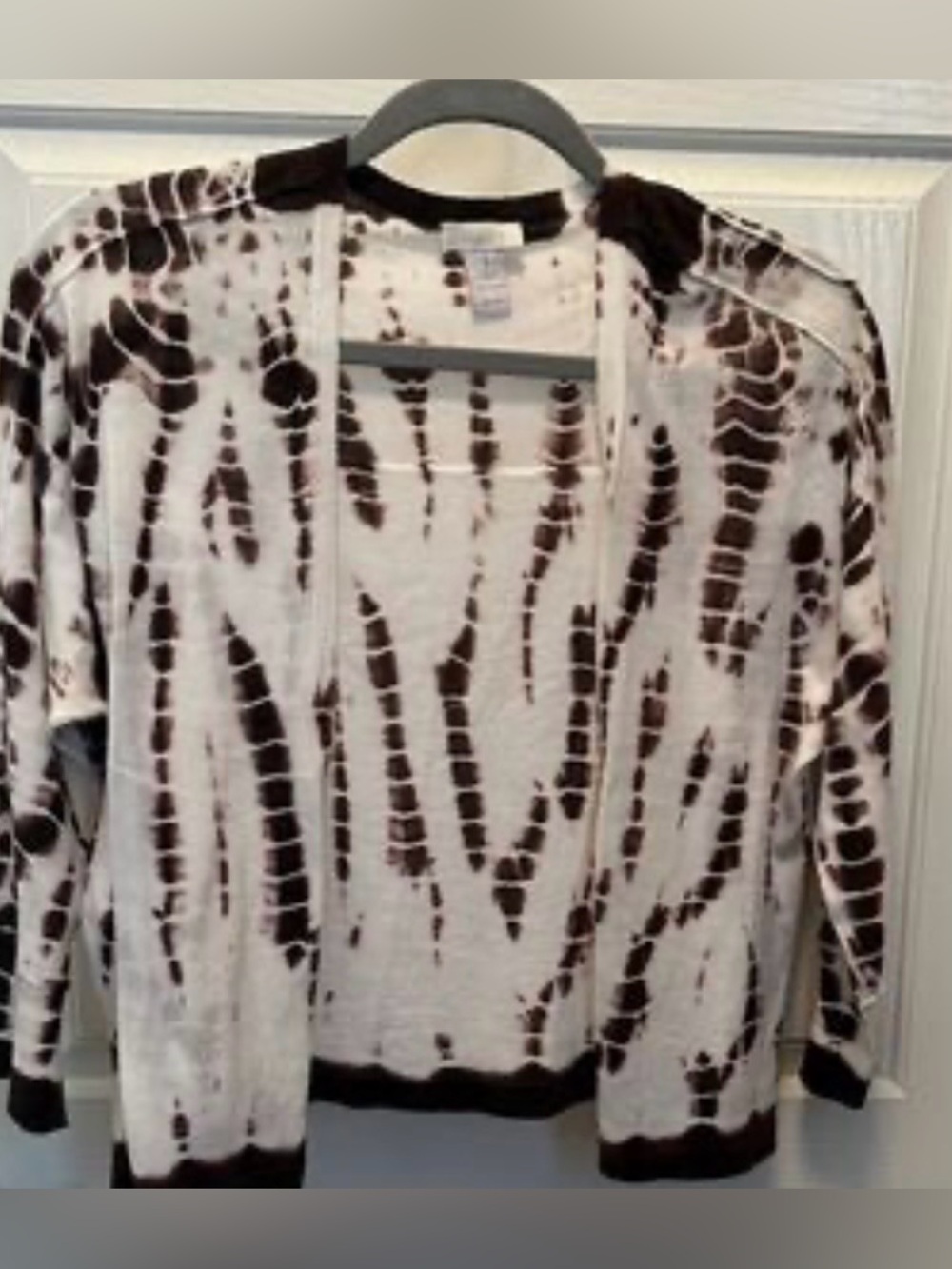 Chico's Cream and Dark Brown Tie-Dye Open Cardigan